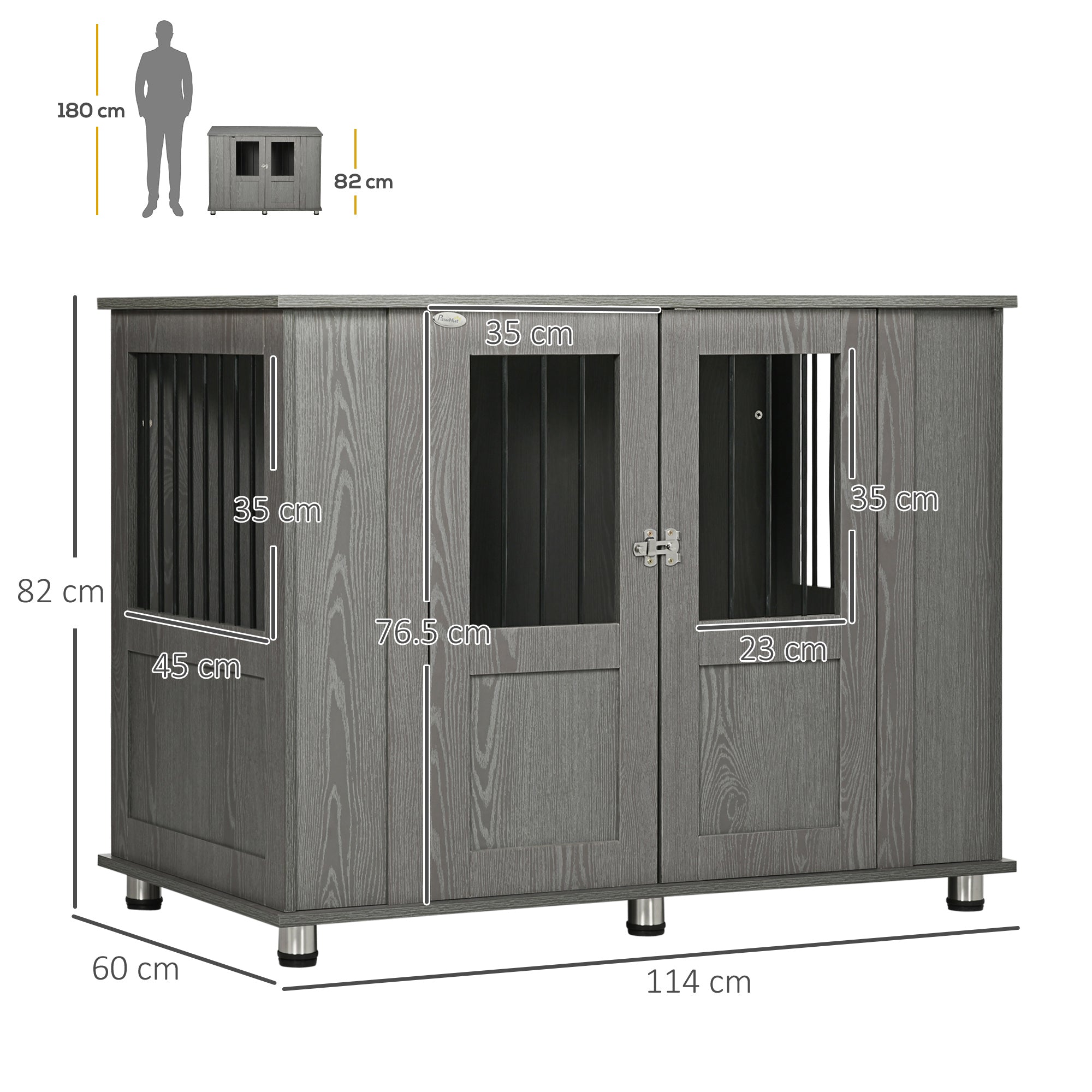Dog Crate Furniture End Table, Pet Kennel for Extra Large Dogs with Magnetic Door Indoor Animal Cage, Grey, 114 x 60 x 82 cm