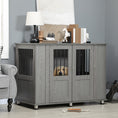 Load image into Gallery viewer, PawHut Dog Crate Furniture, Wooden End Table Furniture with Lockable Magnetic Doors, Extra Large Size Pet Kennel Indoor Animal Cage, Gray
