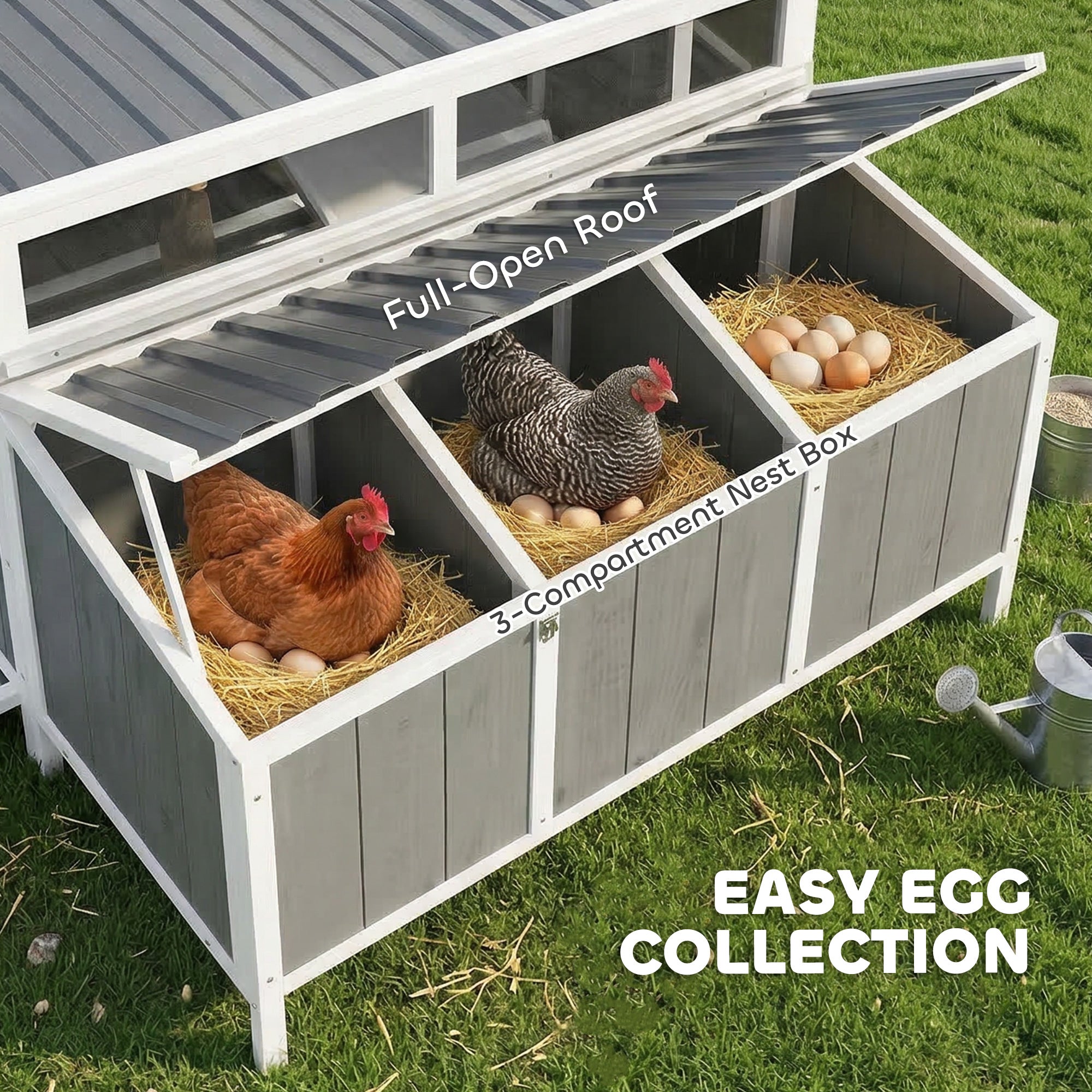 Chicken Coop, Wooden Chicken House for 4-6 Hens, Outdoor Hen House with Nesting Box, Pull-Out Tray and Weatherproof Roof, Poultry Hutch for Backyard, 48" x 39" x 40", Gray