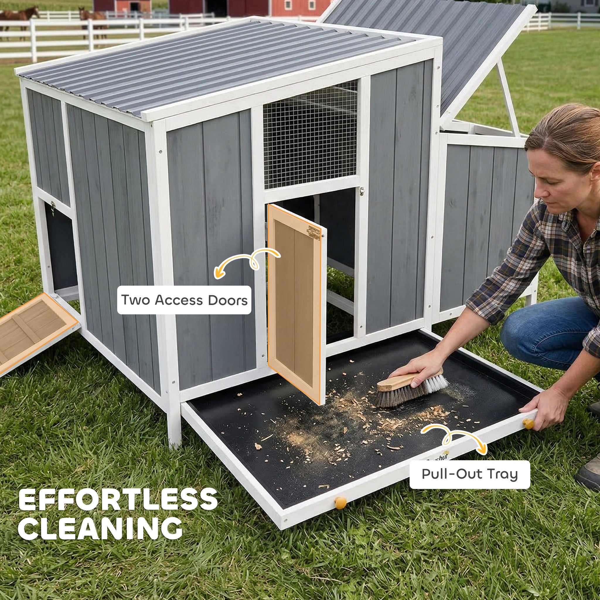 Chicken Coop, Wooden Chicken House for 4-6 Hens, Outdoor Hen House with Nesting Box, Pull-Out Tray and Weatherproof Roof, Poultry Hutch for Backyard, 48" x 39" x 40", Gray