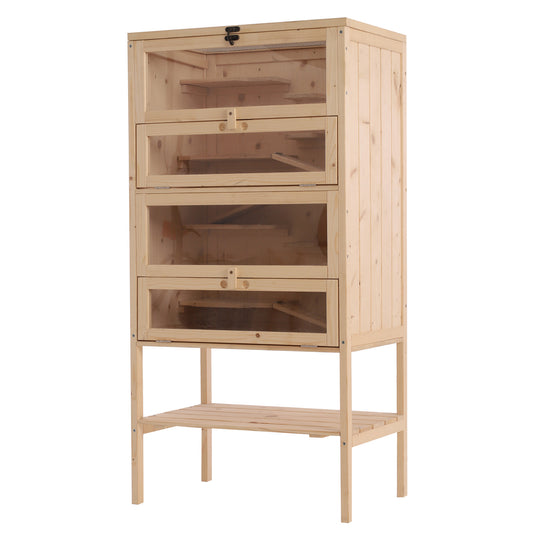 Wooden Large Hamster Cage, Gerbil Cage 4 Layers with Tall Bottom & Storage Shelf