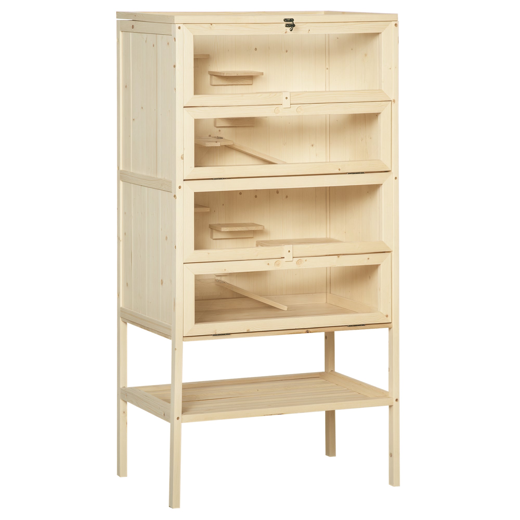 Wooden Large Hamster Cage, Gerbil Cage 4 Layers with Tall Bottom & Storage Shelf