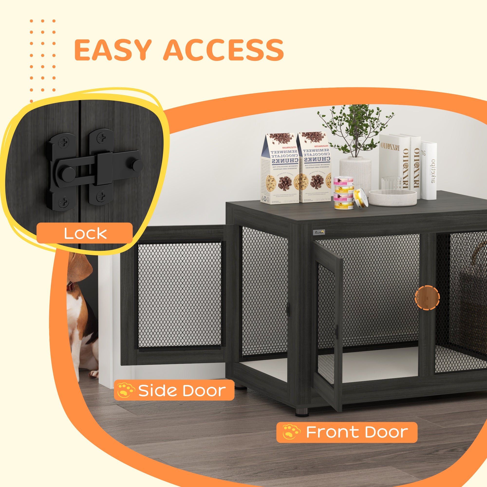 37in Dog Crate Furniture with Cushion, Indoor Pet Kennel End Table with 2 Doors, for Large Dogs, Black
