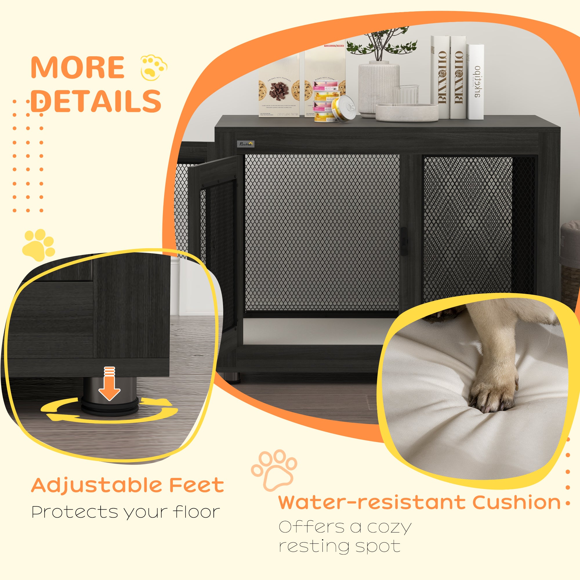 37in Dog Crate Furniture with Cushion, Indoor Pet Kennel End Table with 2 Doors, for Large Dogs, Black
