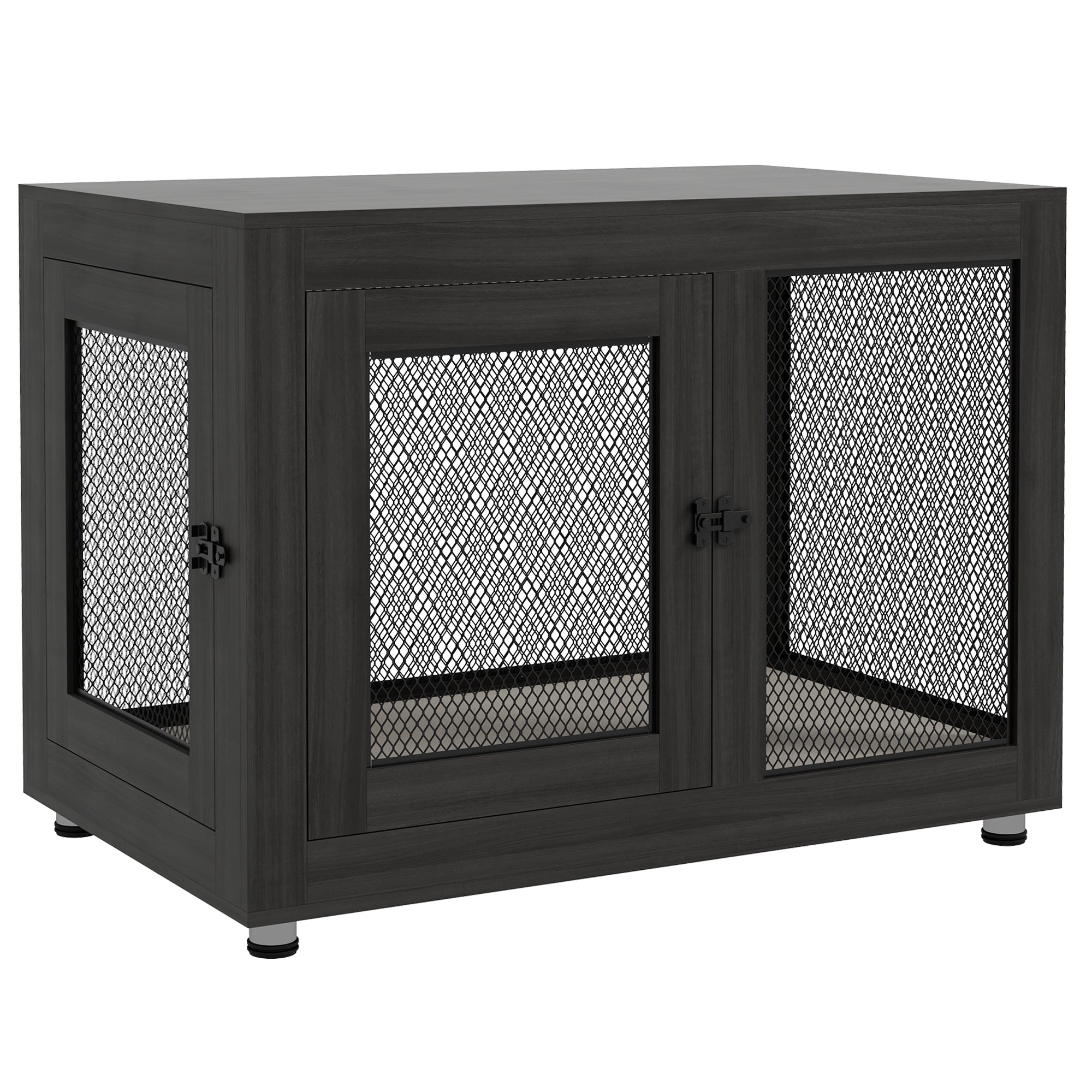 37in Dog Crate Furniture with Cushion, Indoor Pet Kennel End Table with 2 Doors, for Large Dogs, Black