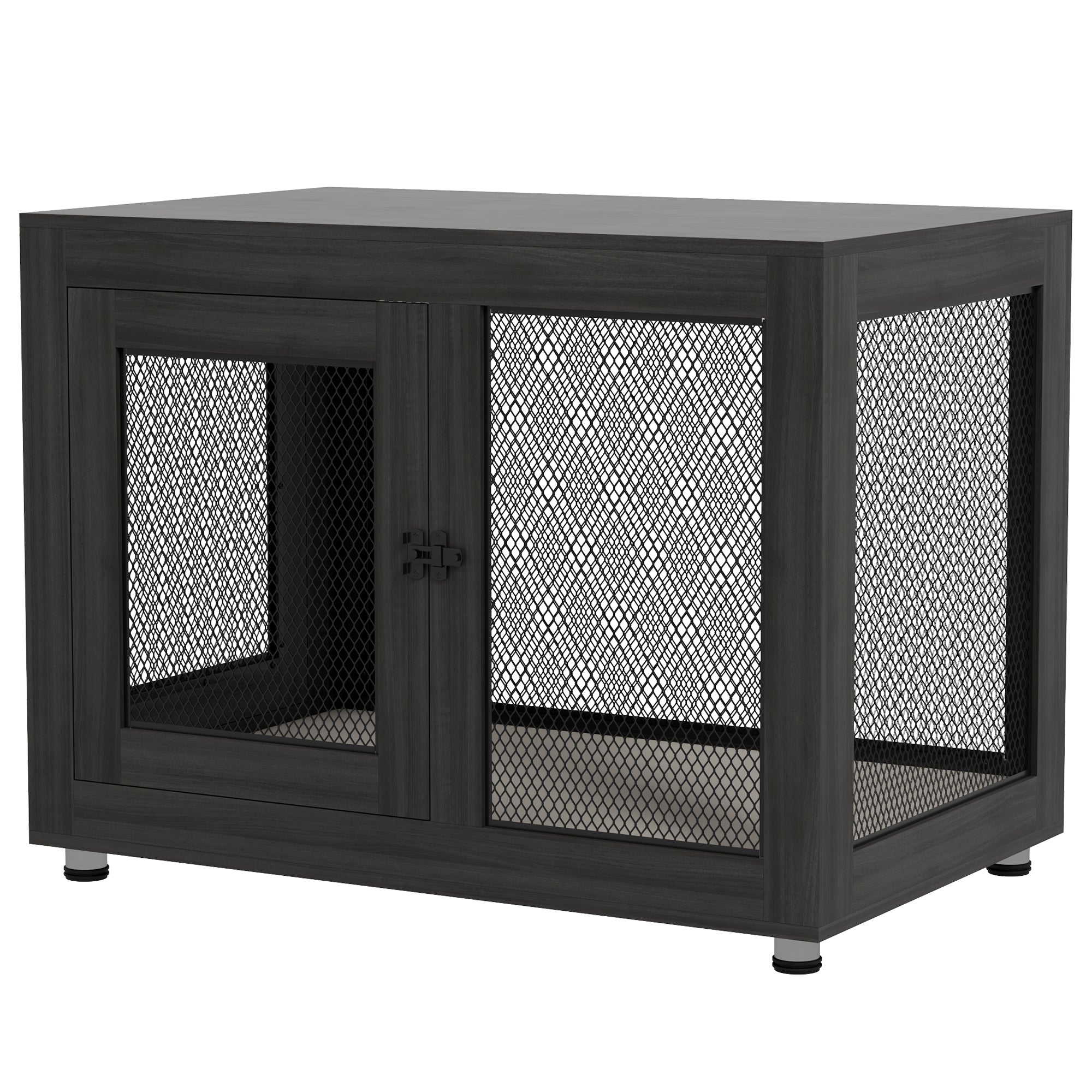 37in Dog Crate Furniture with Cushion, Indoor Pet Kennel End Table with 2 Doors, for Large Dogs, Black