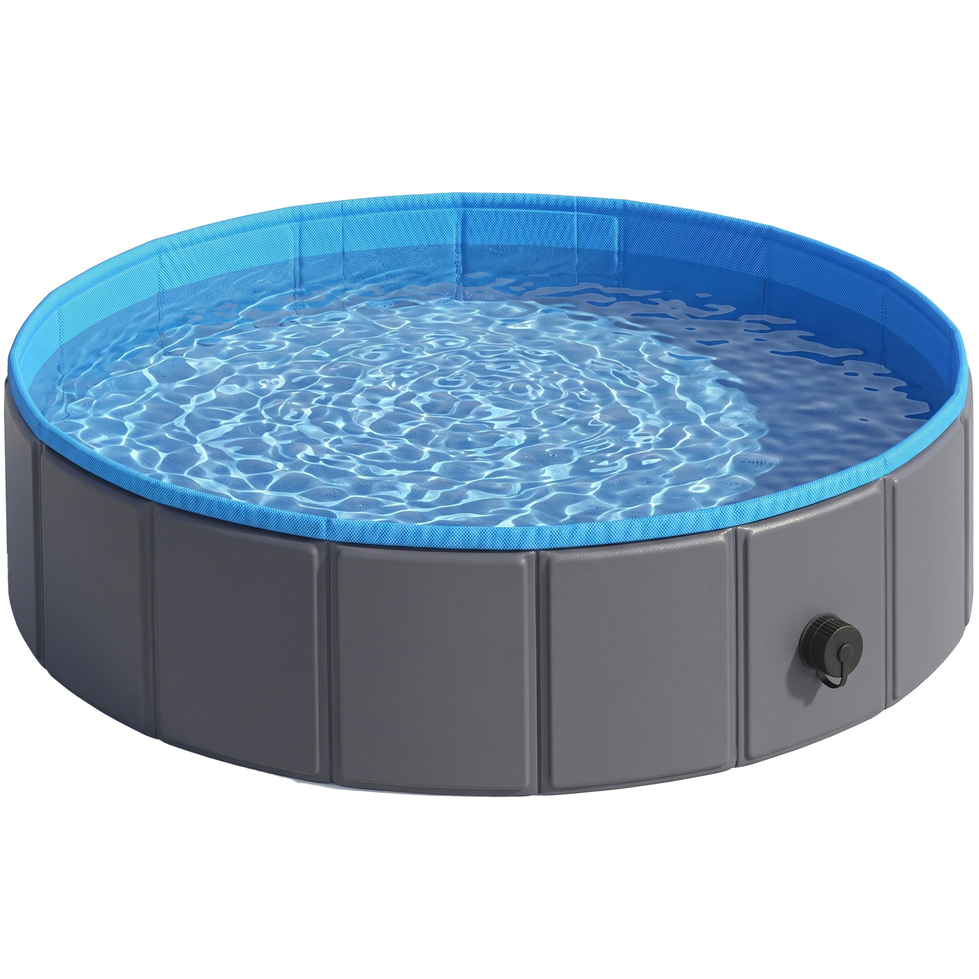 Foldable Dog Pool for Puppies and Ducks, Thickened PVC Dog Paddling Pool Bath Tub Hard Board, Anti-Slip Bottom and Hose Adapter for Easy Drainage, 80 x 20cm, Blue and Dark Grey