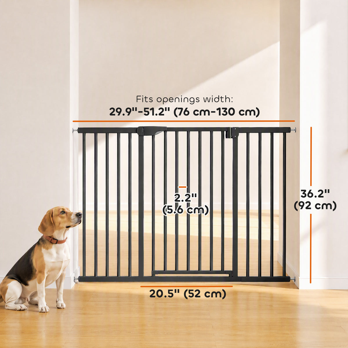 Baby Gate, Pet Gate with 3 Extensions, Auto-Close, Two-Way Open, Pressure Mounted for Stair, Doorways and Hallways, 36"H, Black