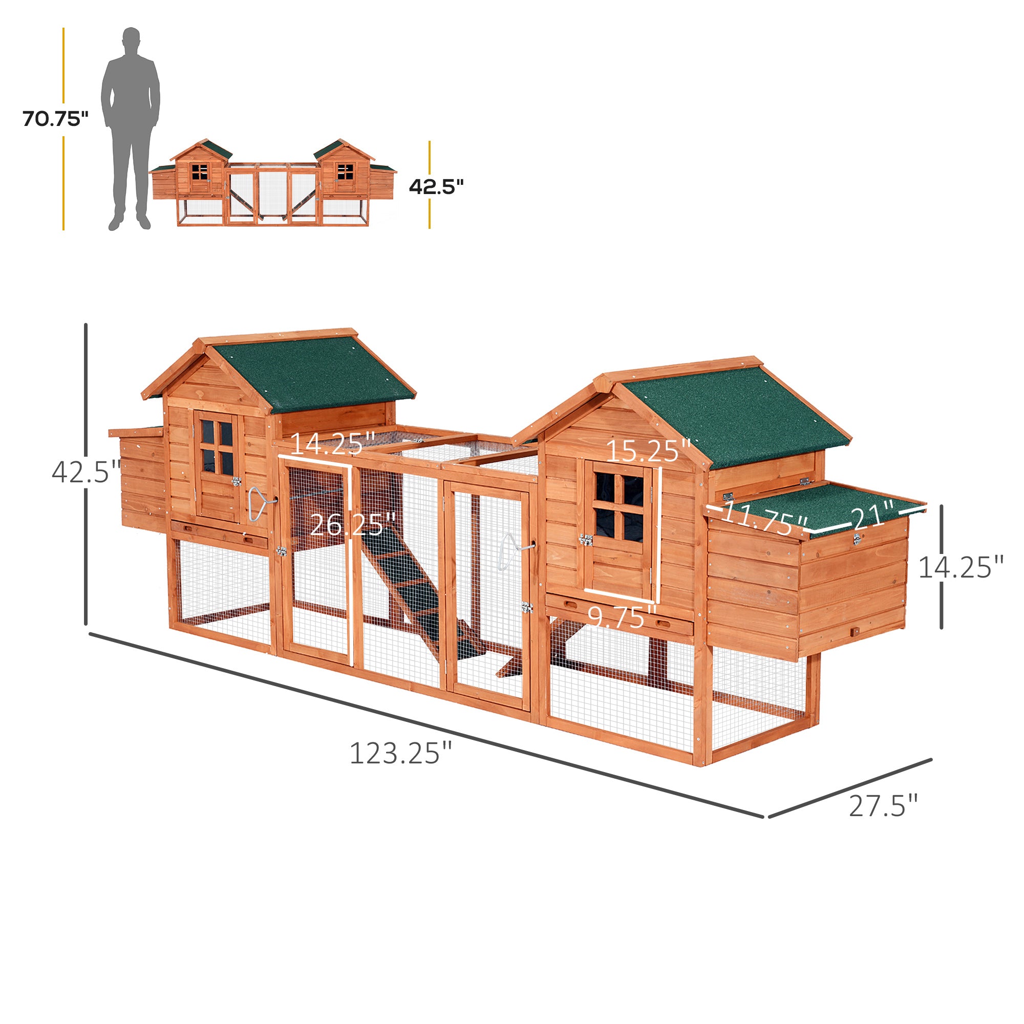 123" Extra Large Chicken Coop Wooden Poultry House Rabbit Hutch Hen Backyard with Outdoor Run Ramps and Nesting Boxes