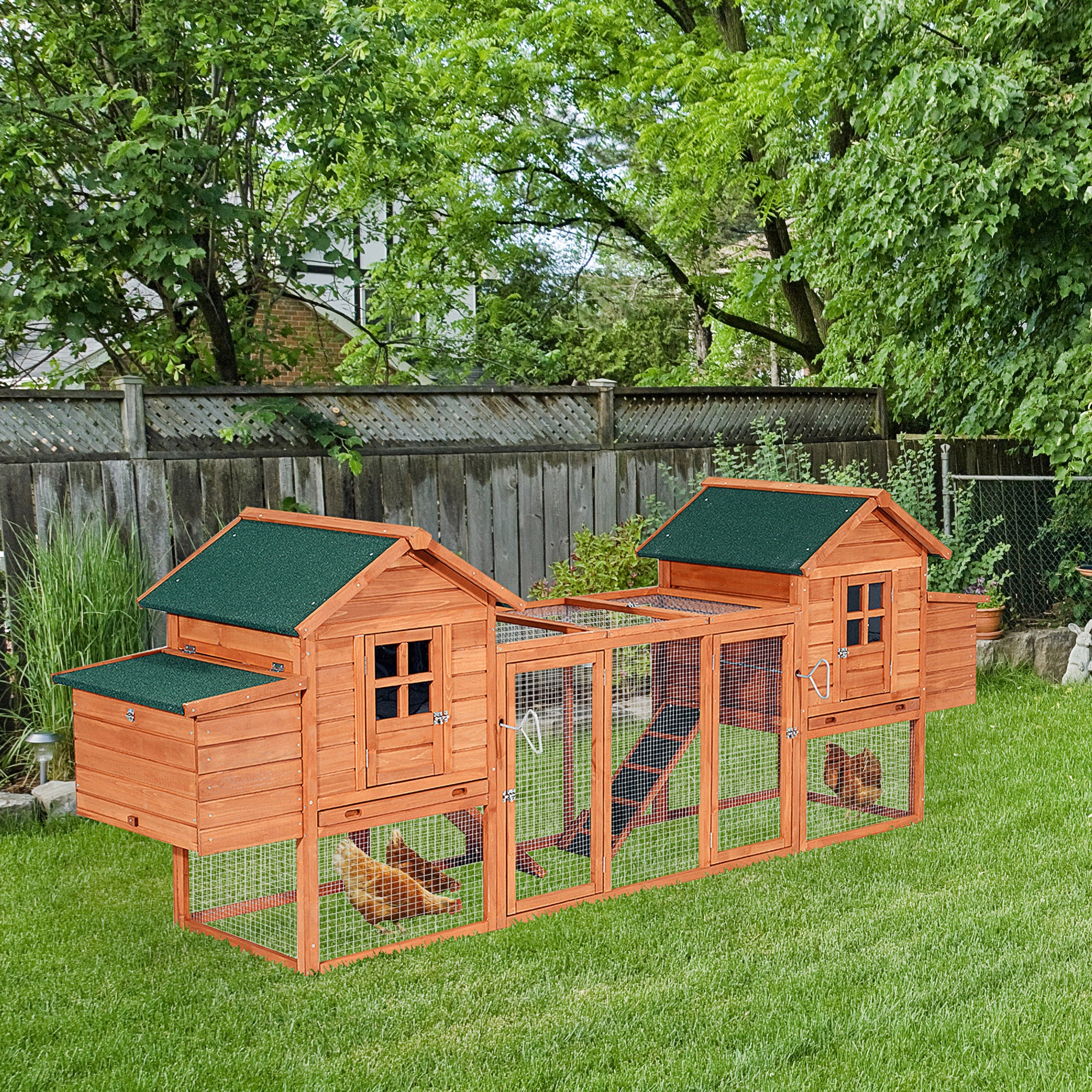 123" Extra Large Chicken Coop Wooden Poultry House Rabbit Hutch Hen Backyard with Outdoor Run Ramps and Nesting Boxes