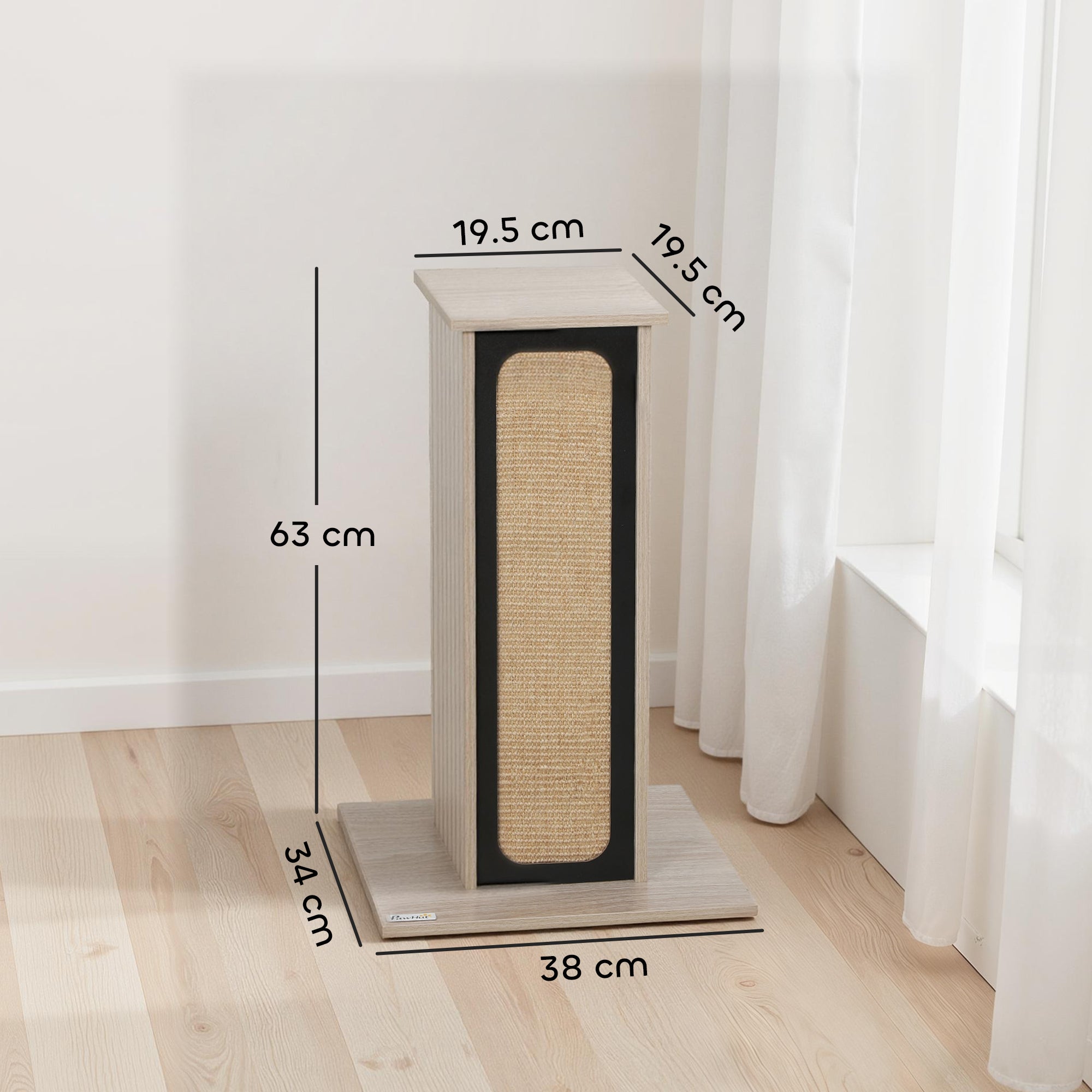 Cat Scratching Post, 63 cm Tall Scratcher with Replaceable Scratching Board, Top Perch, Natural Sisal Scratch Mat, for Large Cats and Kittens, Oak