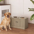 Load image into Gallery viewer, Elevated Dog Bowls with Storage Cabinet, Raised Dog Bowl Stand, Pet Feeding Station with Slow Feeder & Non-Slip, for Large Pets, Brown Wood Grain
