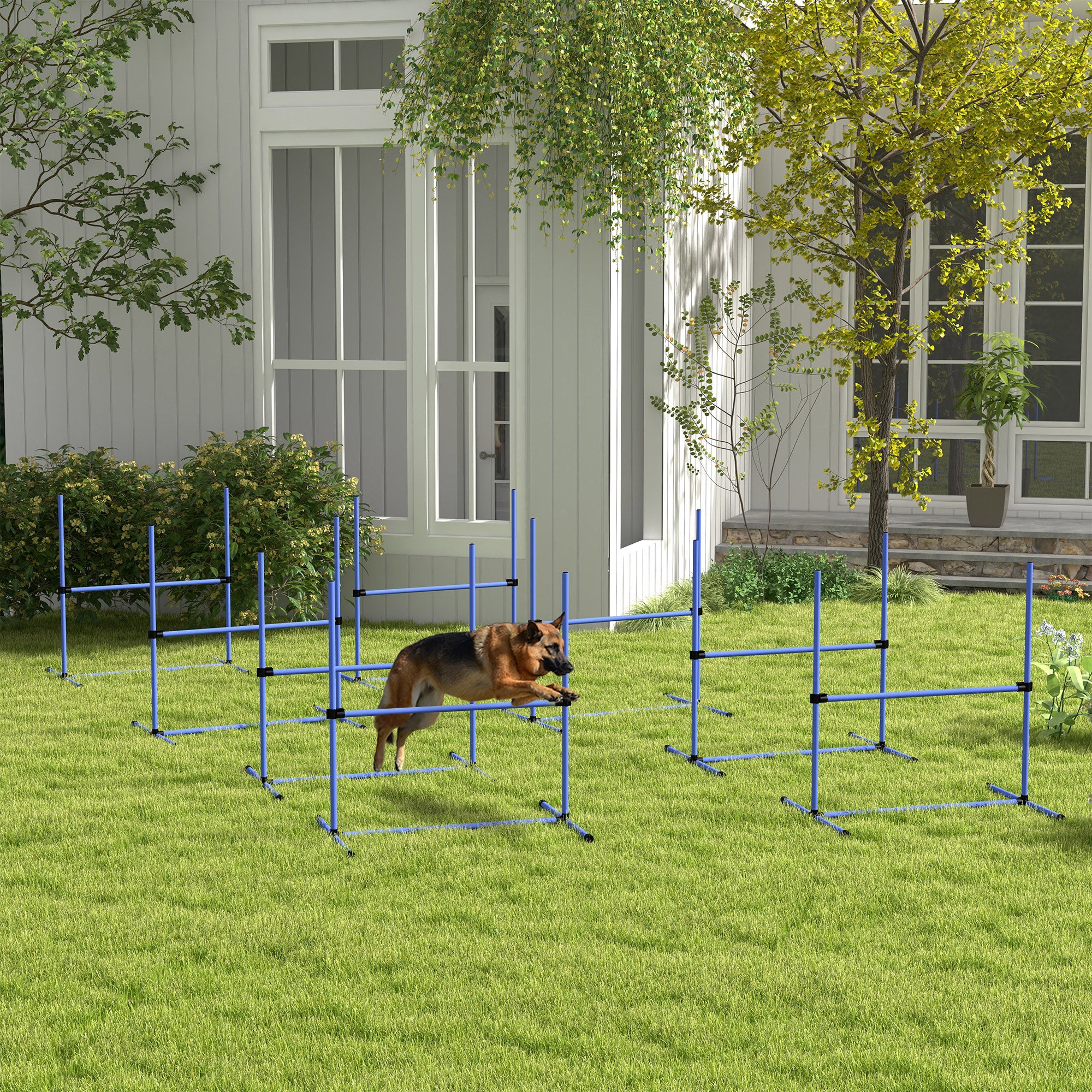 PawHut Adjustable Height Dog Agility Training Set with Jump Bars, Carry Bag & Displacing Top Bar, Blue