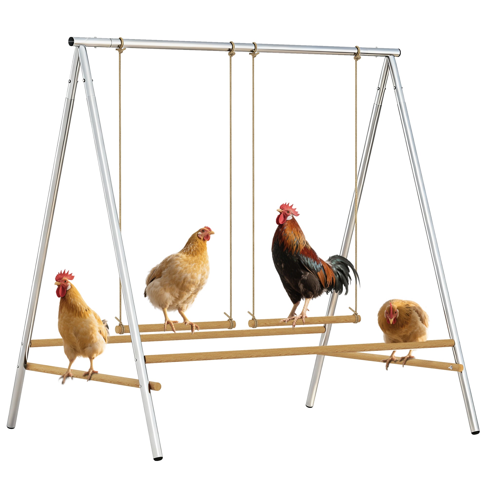 Chicken Perch for Coop, Chicken Roosting Bars with 2 Adjustable Swings, Coop Accessories for Farm, Backyard, Silver