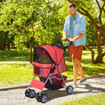 Load image into Gallery viewer, Pet Stroller for Small Miniature Dogs Cats Foldable Travel Carriage with Wheels Zipper Entry Cup Holder Storage Basket Red
