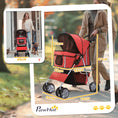 Load image into Gallery viewer, Pet Stroller for Small Miniature Dogs Cats Foldable Travel Carriage with Wheels Zipper Entry Cup Holder Storage Basket Red
