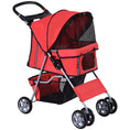 Load image into Gallery viewer, Pet Stroller for Small Miniature Dogs Cats Foldable Travel Carriage with Wheels Zipper Entry Cup Holder Storage Basket Red
