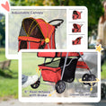 Load image into Gallery viewer, Pet Stroller for Small Miniature Dogs Cats Foldable Travel Carriage with Wheels Zipper Entry Cup Holder Storage Basket Red
