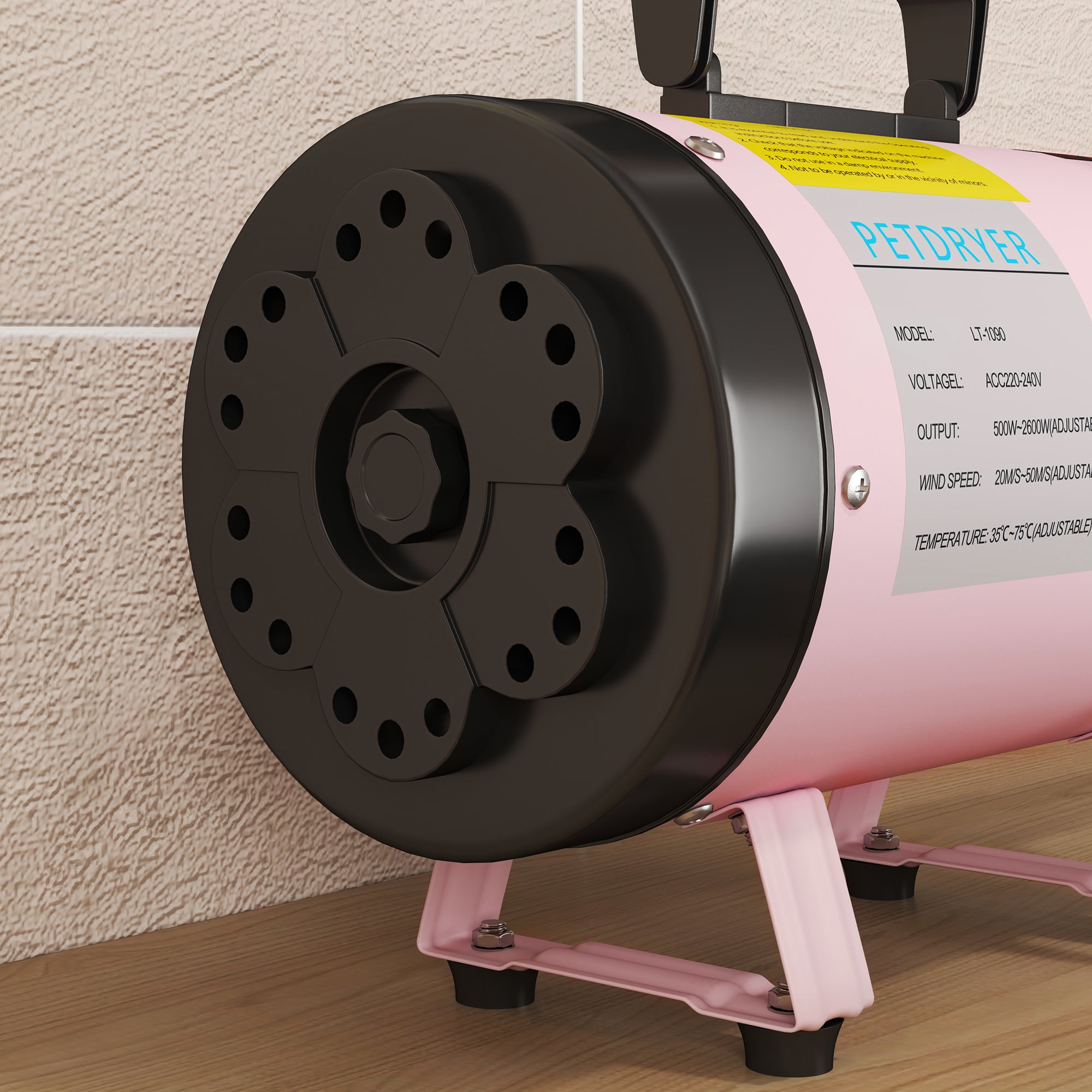 Dog Hair Dryer, 2200W Pet Grooming Hair Dryer with Adjustable Temperature & Velocity, Professional Low Noise Dog Blaster with 3 Different Nozzles, Pink
