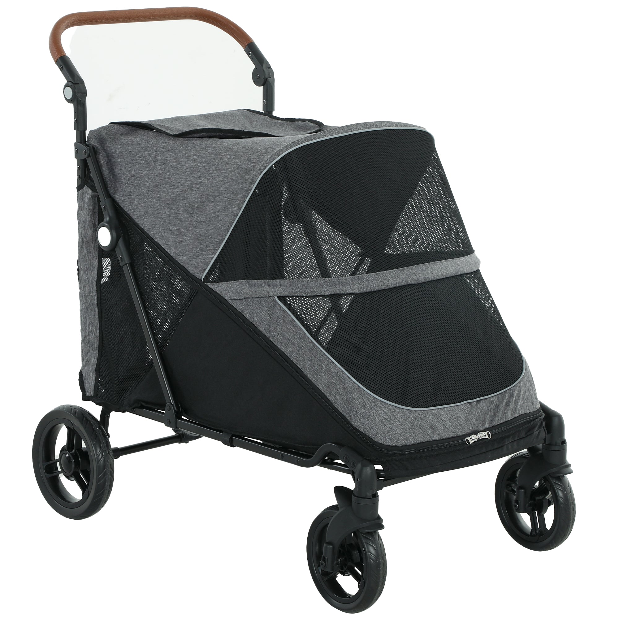 PawHut Dog Stroller for Large Dogs Up to 88 LBS with All-Terrain Spring Suspension, 8-Position Adjustable Handle, Gray