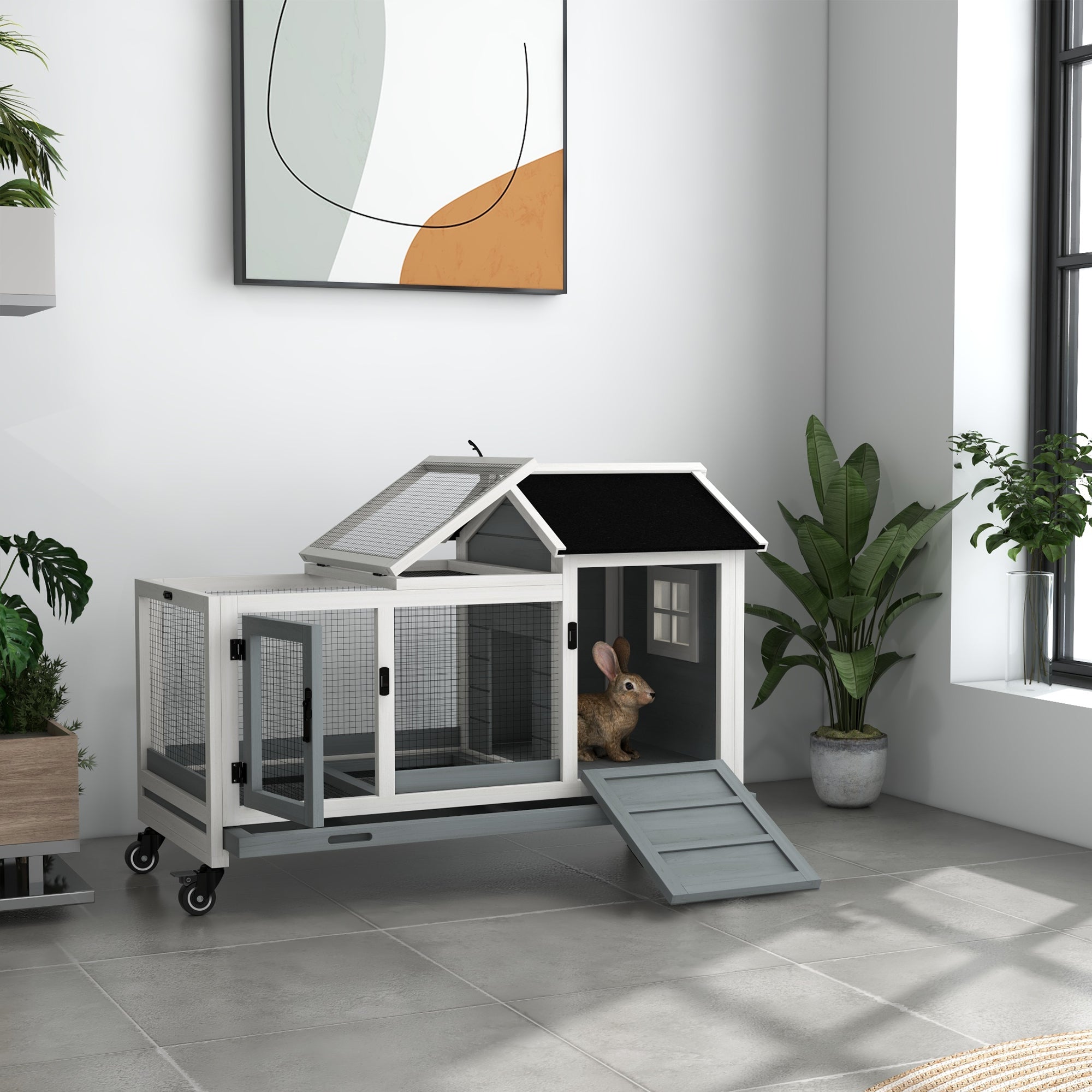 【快適ラビットハウス】？ PawHut Wooden Rabbit Hutch: Easy Access & Cleaning, Perfect for Pets