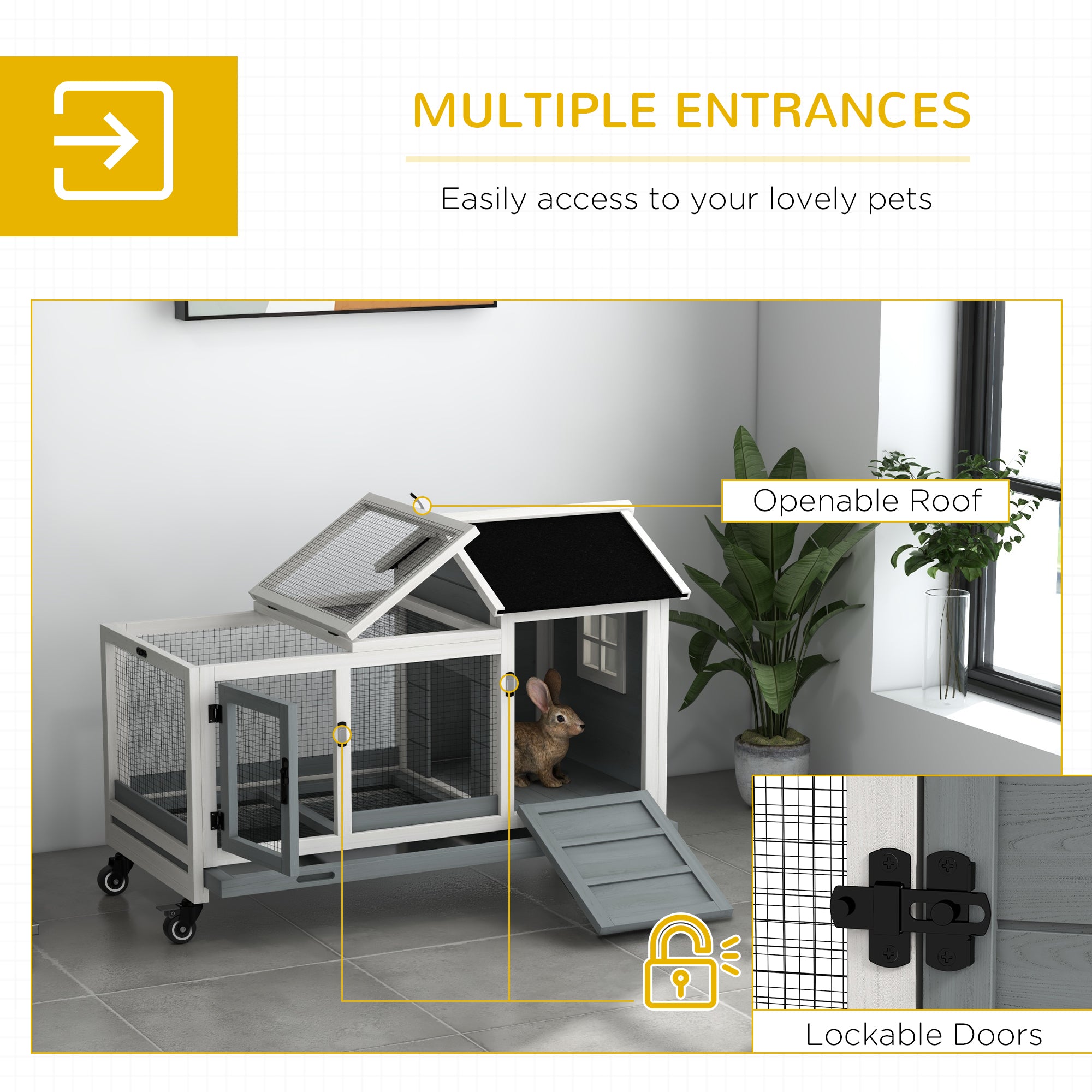 PawHut Wooden Rabbit Hutch: Easy Access & Cleaning, Perfect for Pets