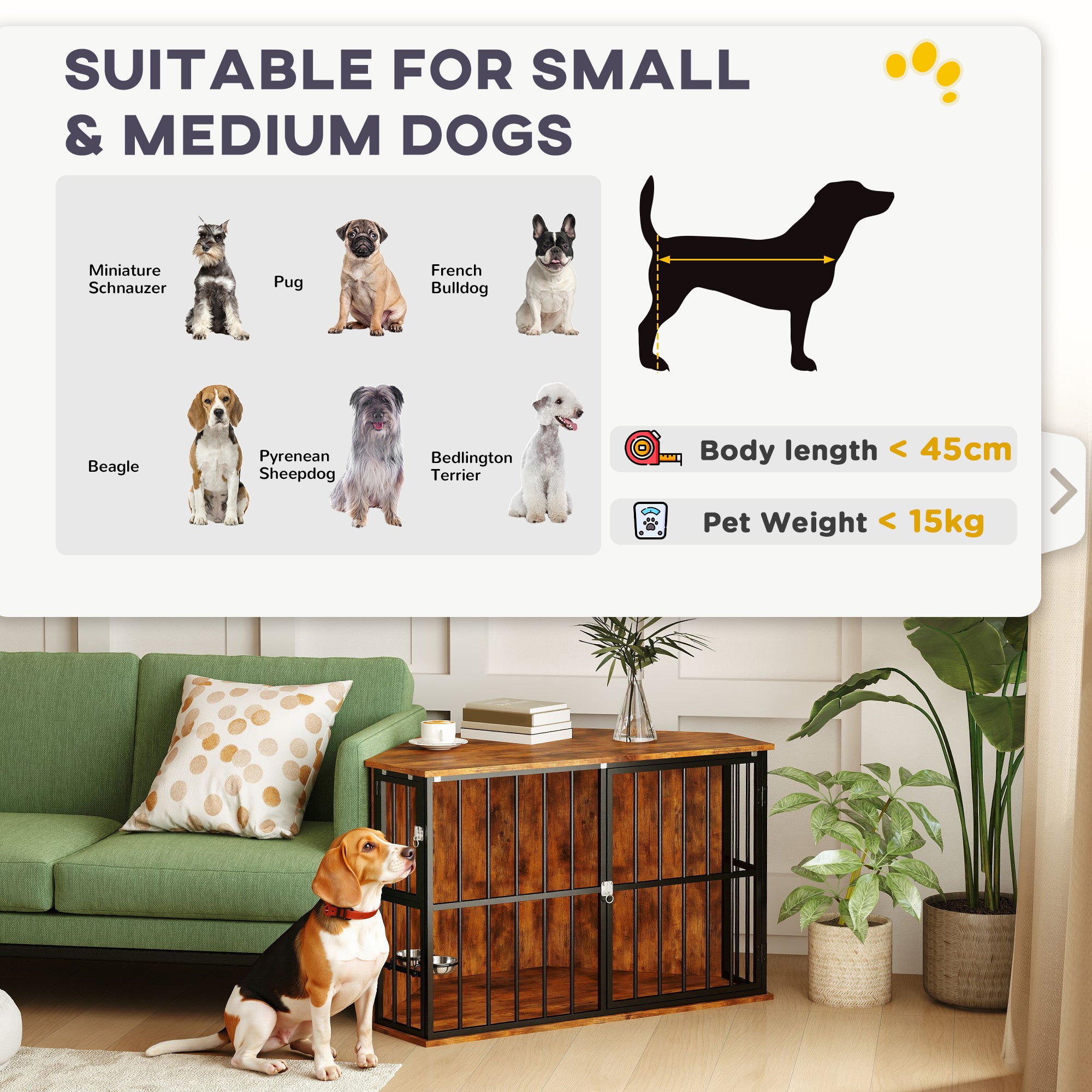 Pawhut Corner Dog Crate Furniture, Dog Kennel Side End Table TV