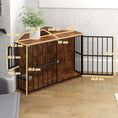 Load image into Gallery viewer, Corner Dog Crate Furniture, Dog Kennel Side End Table TV Stand with Two Bowls, Feeding Door, for Small, Medium Breeds, Rustic Brown
