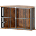 Load image into Gallery viewer, Corner Dog Crate Furniture, Dog Kennel Side End Table TV Stand with Two Bowls, Feeding Door, for Small, Medium Breeds, Rustic Brown
