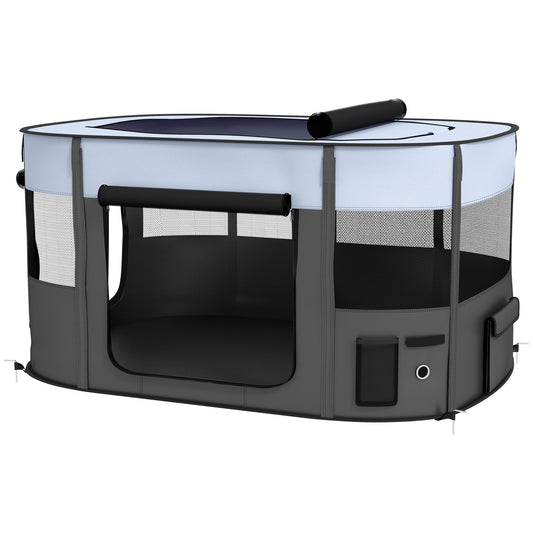 Dog Pen, Pet Playpen, Portable Foldable Dog Cat Playpen Soft Pet Cage with Storage Bag for Puppies, Rabbits, Kittens, Guinea Pigs, 114 x 89 x 59cm - Grey