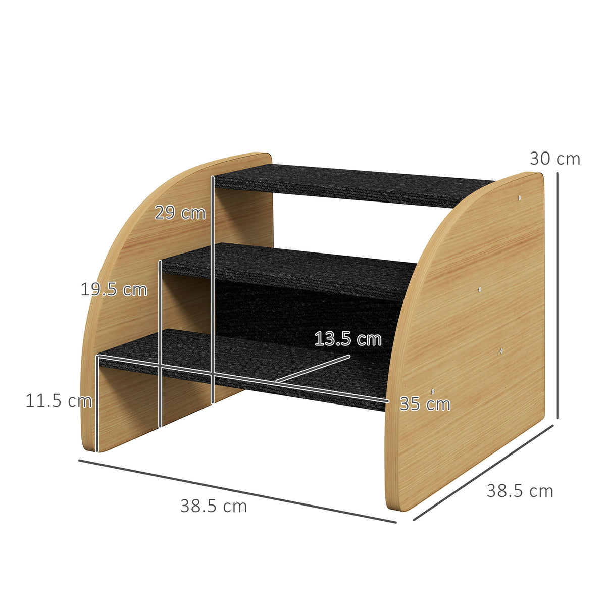 Dog Steps for Sofa and Bed, 3-Step Dog Stairs, Lightweight Pet Stairs with Side Panels, Non-Slip Feet for Small Puppies, Easy Assembly, Oak Finish