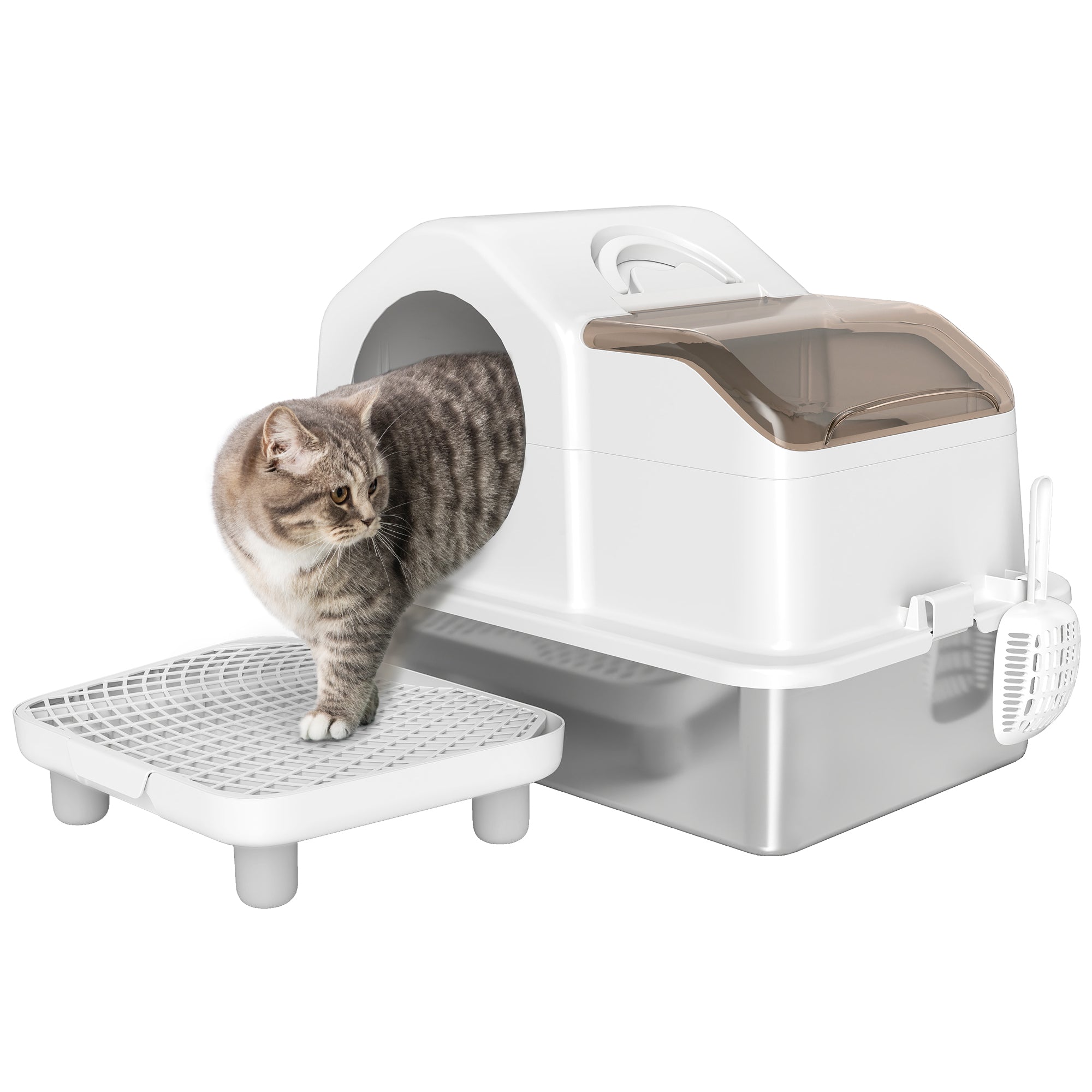 Stainless Steel Cat Litter Box with Removable Lid, Extra Large Enclosed Litter Box with High Sided, Mats, Scoop, Odor Free, Non-Sticky, Anti-Leakage, Easy Clean, for Big Cat