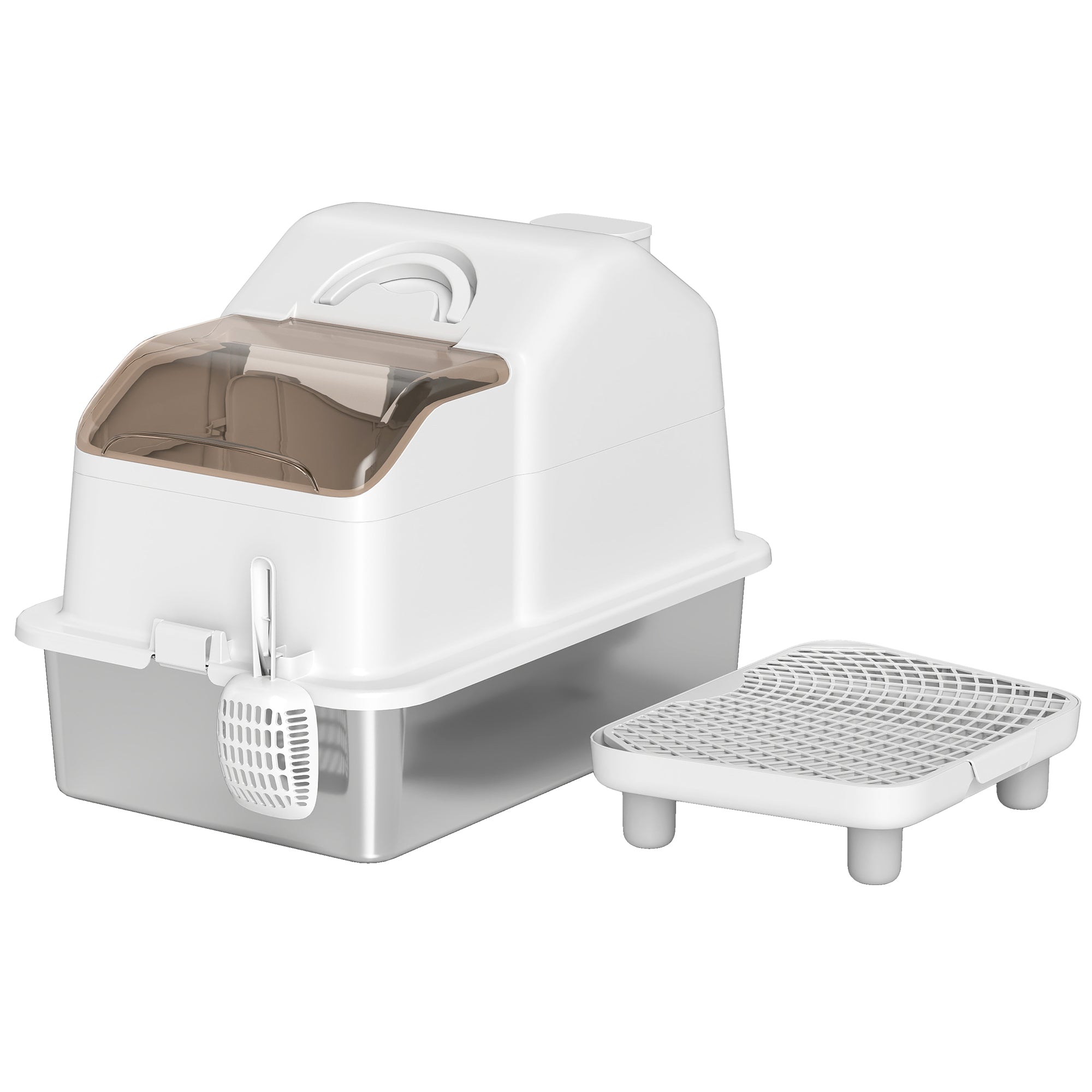 Stainless Steel Cat Litter Box with Removable Lid, Extra Large Enclosed Litter Box with High Sided, Mats, Scoop, Odor Free, Non-Sticky, Anti-Leakage, Easy Clean, for Big Cat