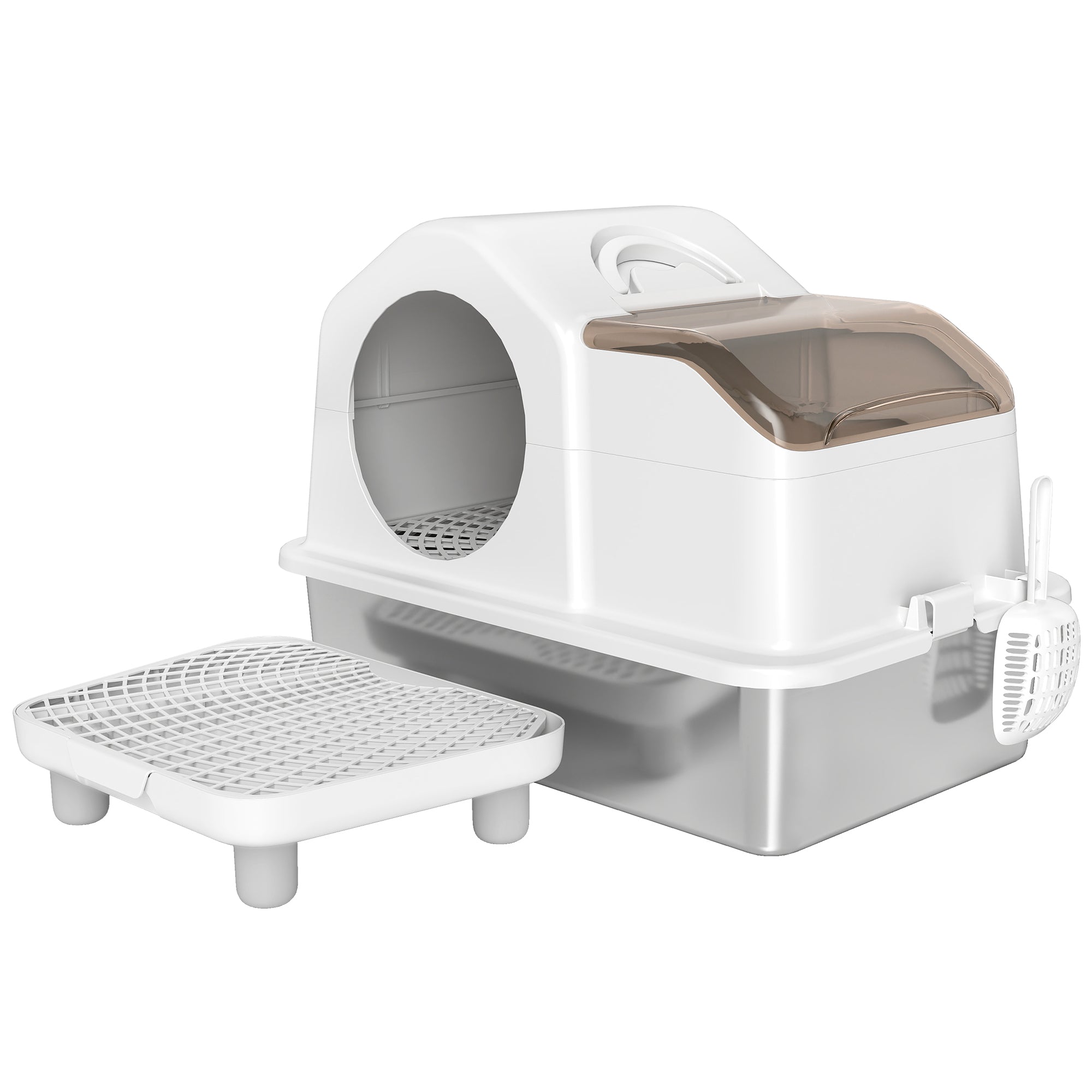 Stainless Steel Cat Litter Box with Removable Lid, Extra Large Enclosed Litter Box with High Sided, Mats, Scoop, Odor Free, Non-Sticky, Anti-Leakage, Easy Clean, for Big Cat