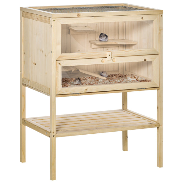 Wooden Hamster Cage with Storage Shelf, Small Animal Exercise Play House with Openable Top, for Hamsters, Gerbils, 60 x 40 x 80 cm - Natural