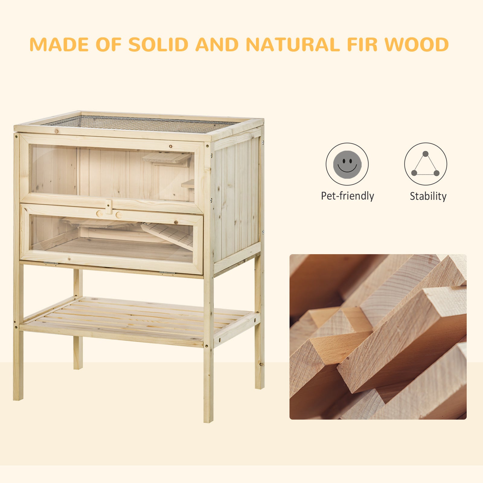 Fir Wood Hamster Cage Mouse Rats Small Animals Play House Exercise Activity Center, 31.5"H