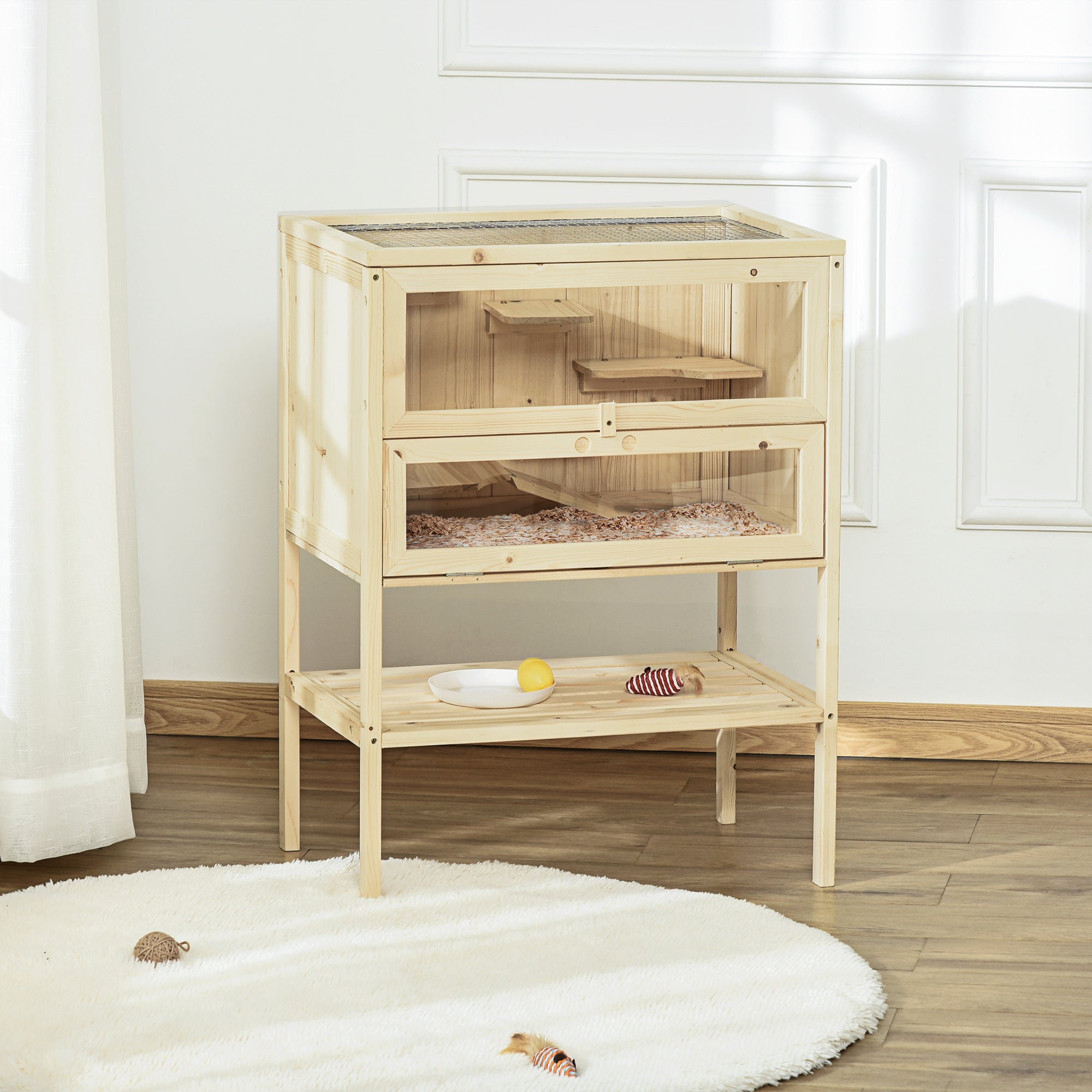 Fir Wood Hamster Cage Mouse Rats Small Animals Play House Exercise Activity Center, 31.5"H
