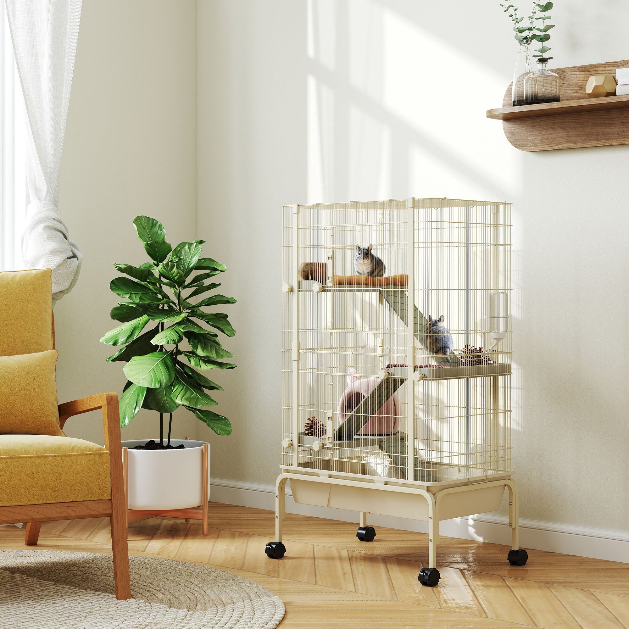 PawHut 4 Level Rolling Small Animal Cage with 15cm Deep Tray for Easy ...