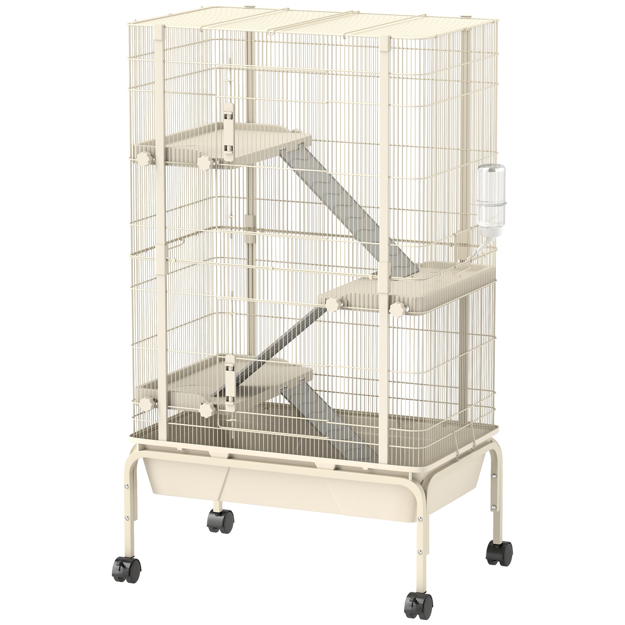Rolling Rabbit Cages PawHut 4 Level Rolling Small Animal Cage with 15cm Deep Tray for Easy ...