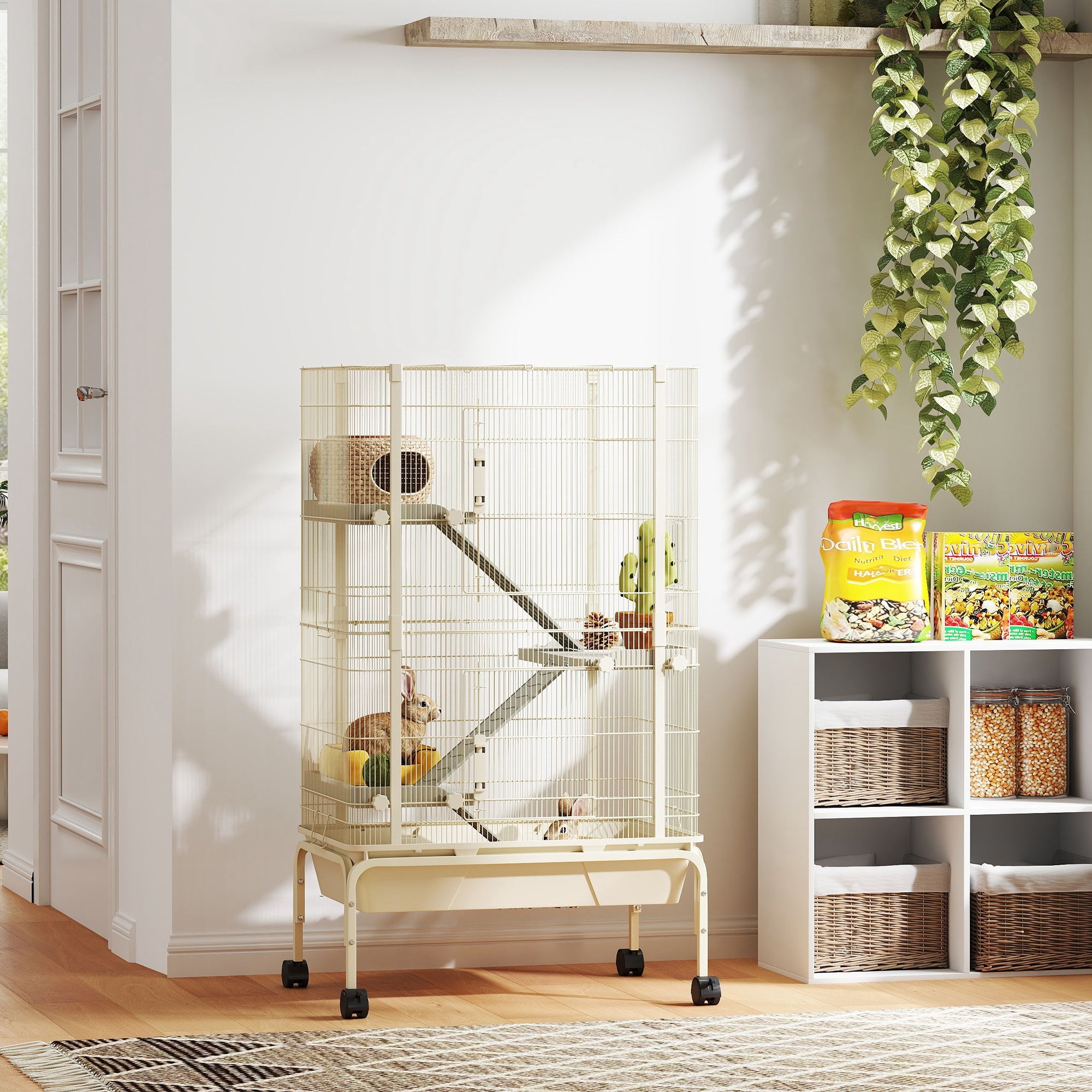 PawHut 4 Level Rolling Small Animal Cage with 15cm Deep Tray for Easy ...