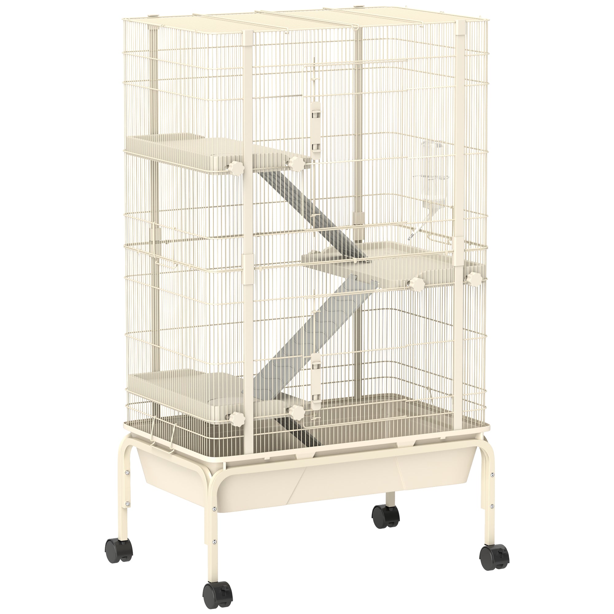 PawHut 4 Level Rolling Small Animal Cage with 15cm Deep Tray for Easy ...