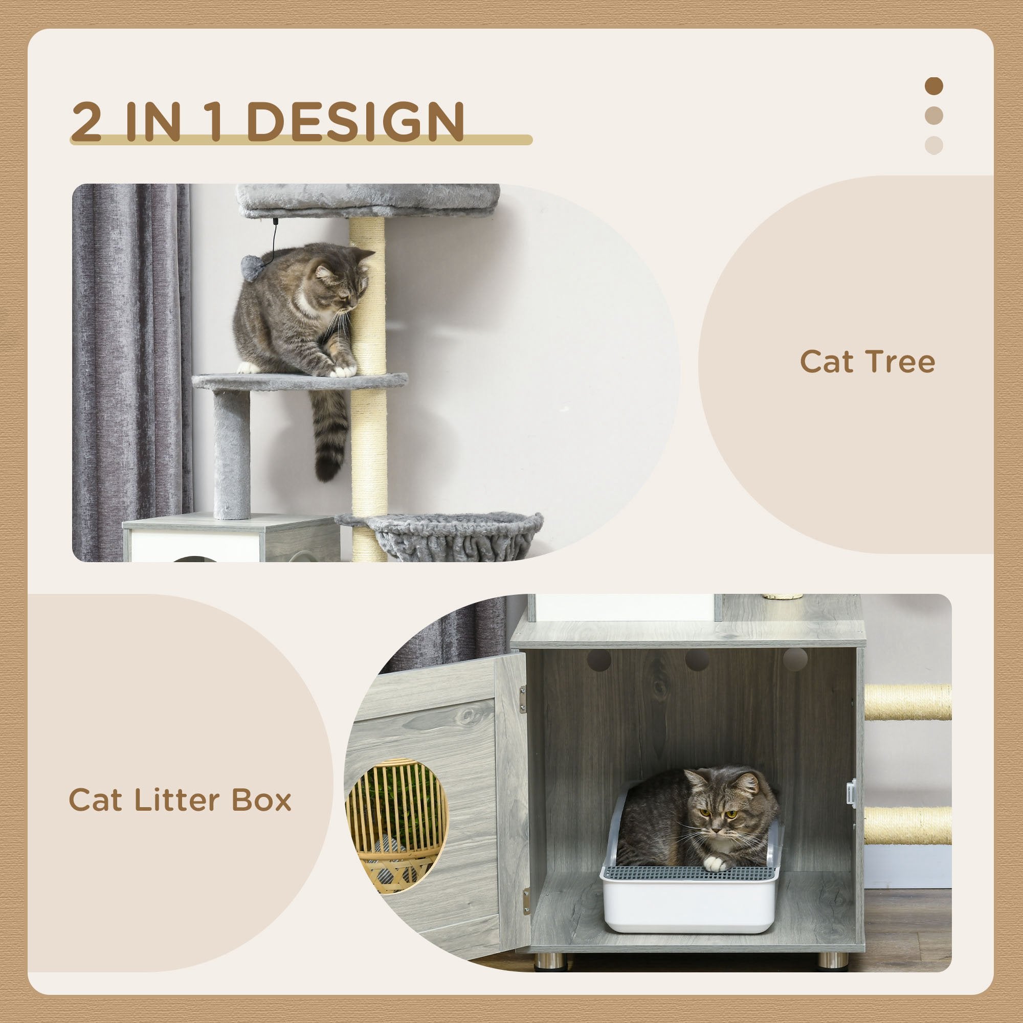 Cat Tower with Litter Box Enclosure, Cat Tree for Indoor Cats with Cat House, Scratching Post, Hammock, Grey