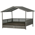 Load image into Gallery viewer, PawHut Outdoor Wicker Dog House with Canopy, Rattan Dog Bed with Soft Cushion Removable Cover for Medium and Large Dogs, Charcoal Gray
