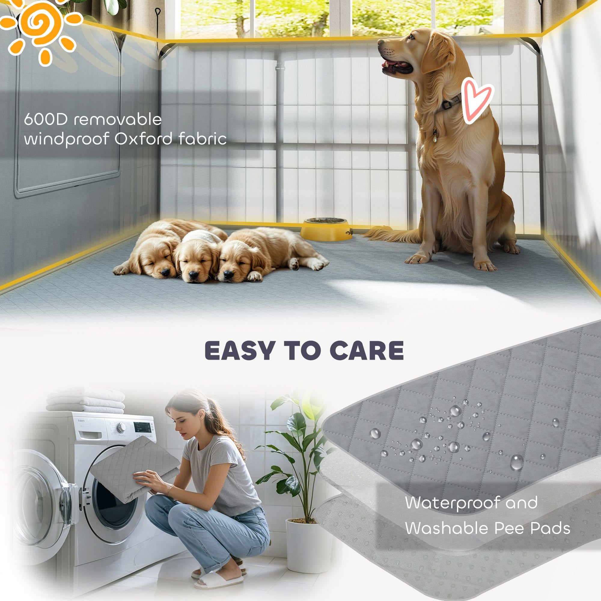 Whelping Box for Dogs and Puppies, 23.5"H, 7 Panels Puppy Playpen with Windproof Oxford Fabric Cloth, Washable Pee Pad, Pet Playpen with Door, for Medium & Large Dogs