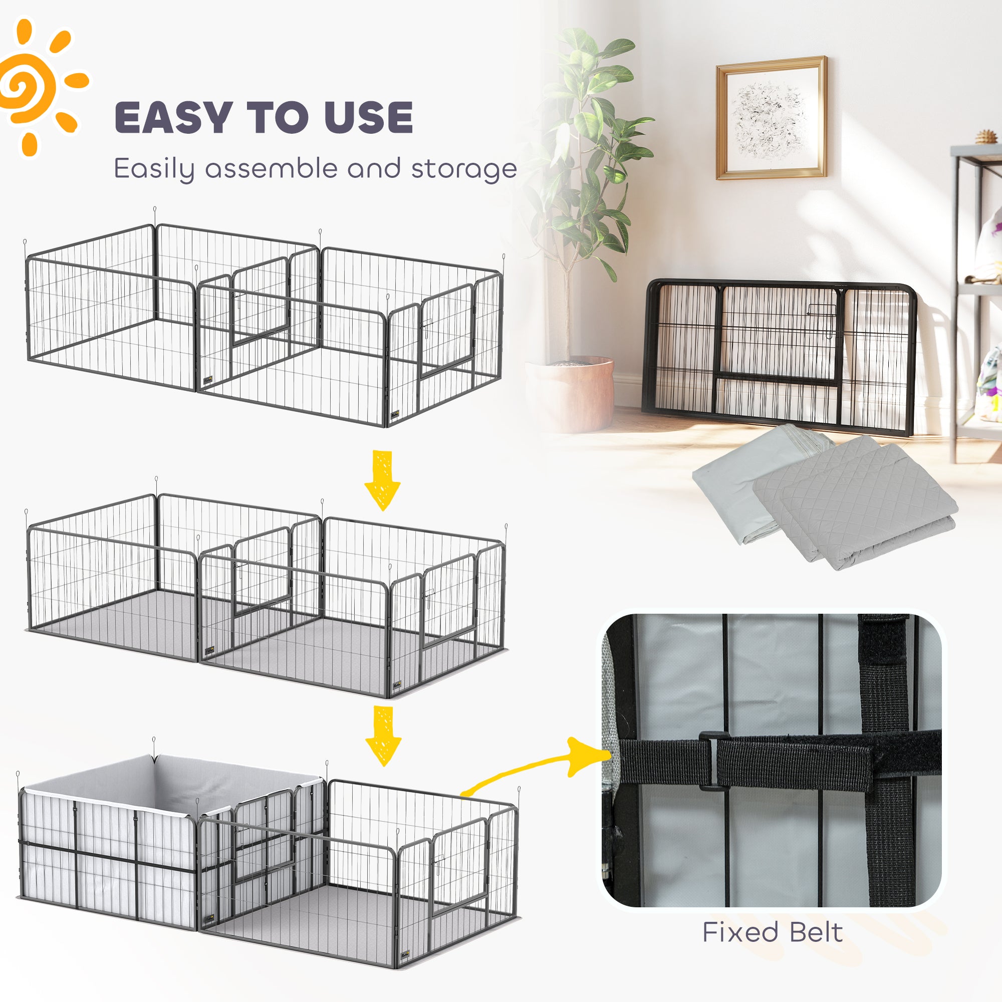Whelping Box for Dogs and Puppies, 23.5"H, 7 Panels Puppy Playpen with Windproof Oxford Fabric Cloth, Washable Pee Pad, Pet Playpen with Door, for Medium & Large Dogs