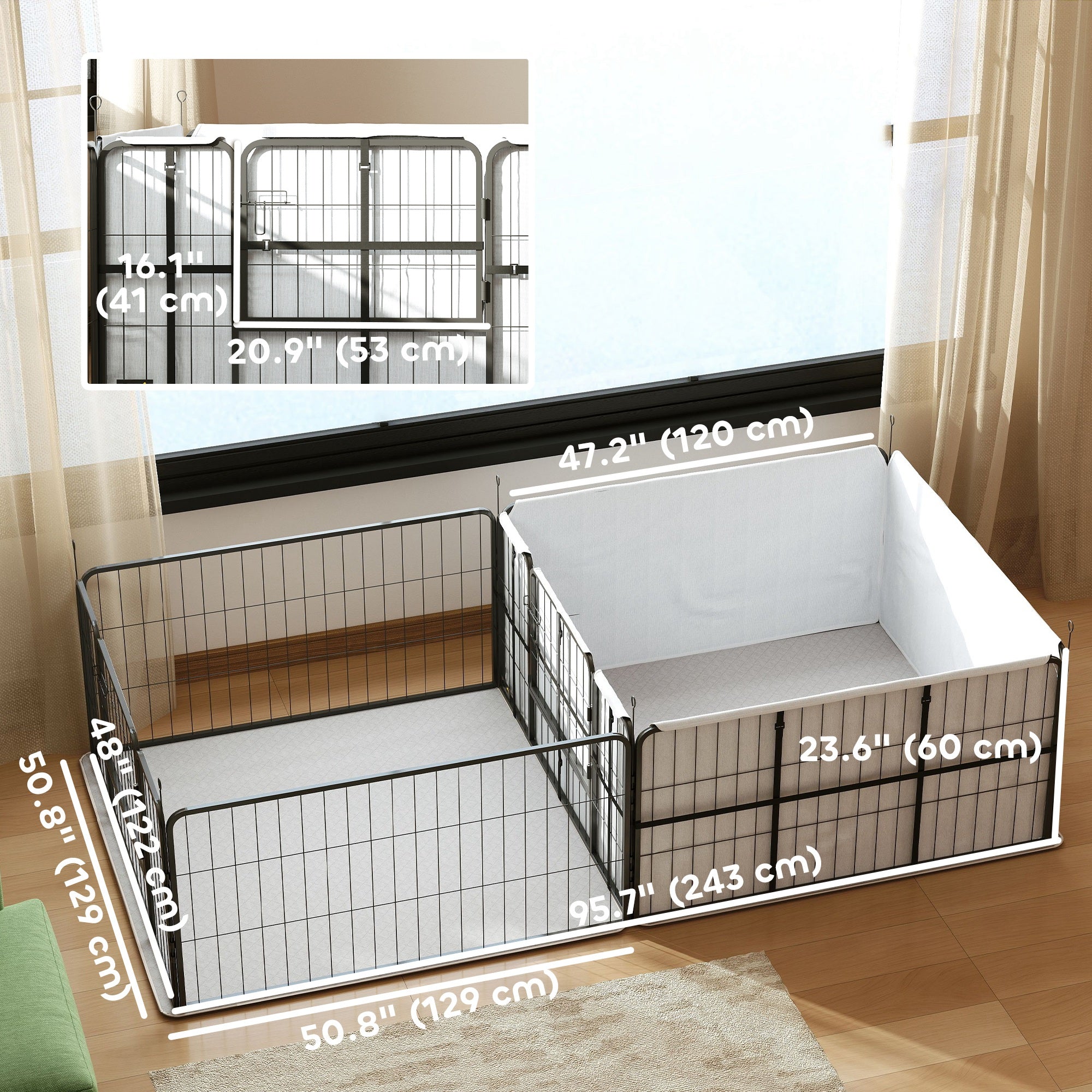 Whelping Box for Dogs and Puppies, 23.5"H, 7 Panels Puppy Playpen with Windproof Oxford Fabric Cloth, Washable Pee Pad, Pet Playpen with Door, for Medium & Large Dogs