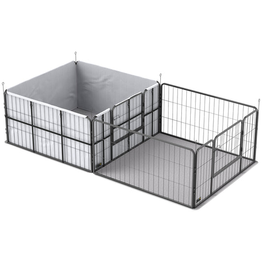 Whelping Box for Dogs and Puppies, 23.5"H, 7 Panels Puppy Playpen with Windproof Oxford Fabric Cloth, Washable Pee Pad, Pet Playpen with Door, for Medium & Large Dogs
