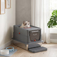 Load image into Gallery viewer, Stainless Steel Cat Litter Tray with Lid, XL 90L Enclosed Cat Litter Box with Step, Scoop, High Side, Front and Top Dual Entry, Easy to Clean, 60 x 40 x 40 cm, Dark Grey
