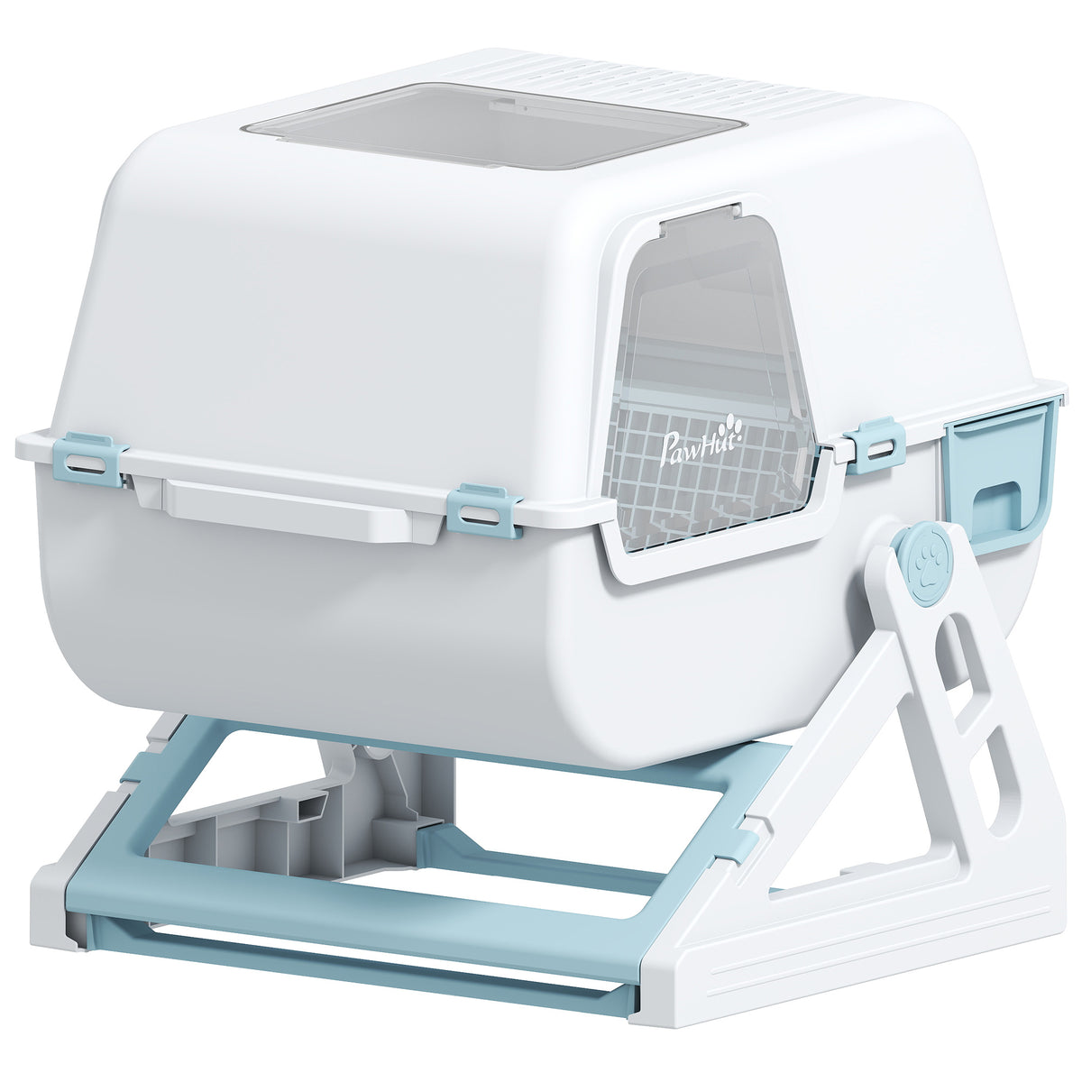 Cat Litter Box with Lid, Enclosed Cat Litter Box with Deodorization Bag & Drawer Pan, High Sides & Flip-to-Clean, Multi-Entry Design, Odor Control, Light Blue