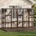 Load image into Gallery viewer, Catio Outdoor Cat Enclosure Window, Outdoor Cat House with Weather Protection Roof for 1-4 Kitties, Wooden Frame, Shelves & Bridges, 118" x 37.5" x 74", Coffee Brown
